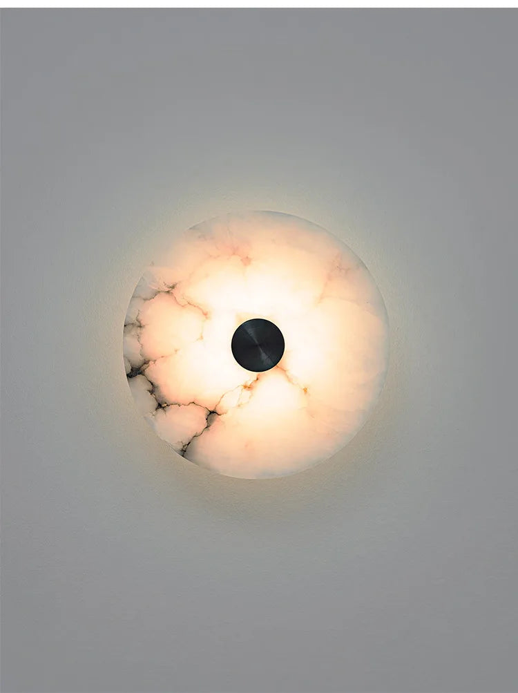 Spanish Marble Wall Lamp Minimalist Round Natural Stone Bedside Wall Light for Foyer Bedroom Home Decor