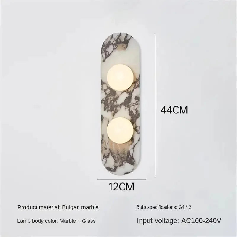 Luxury Natural Marble Wall Lamp LED Natural Stone Bedside Light White Glass Lampshade for Home Living Room Bathroom Aisle Hallwa